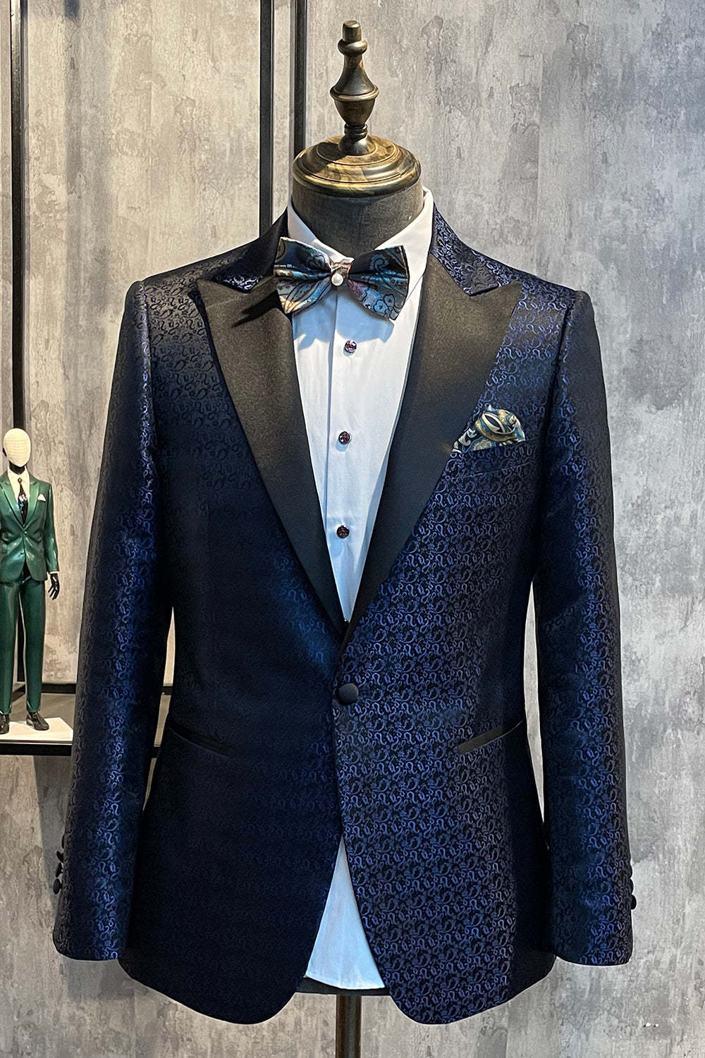 Leely Dark Blue Men's Prom Blazer Peak Lapel One Button Men's Jackets