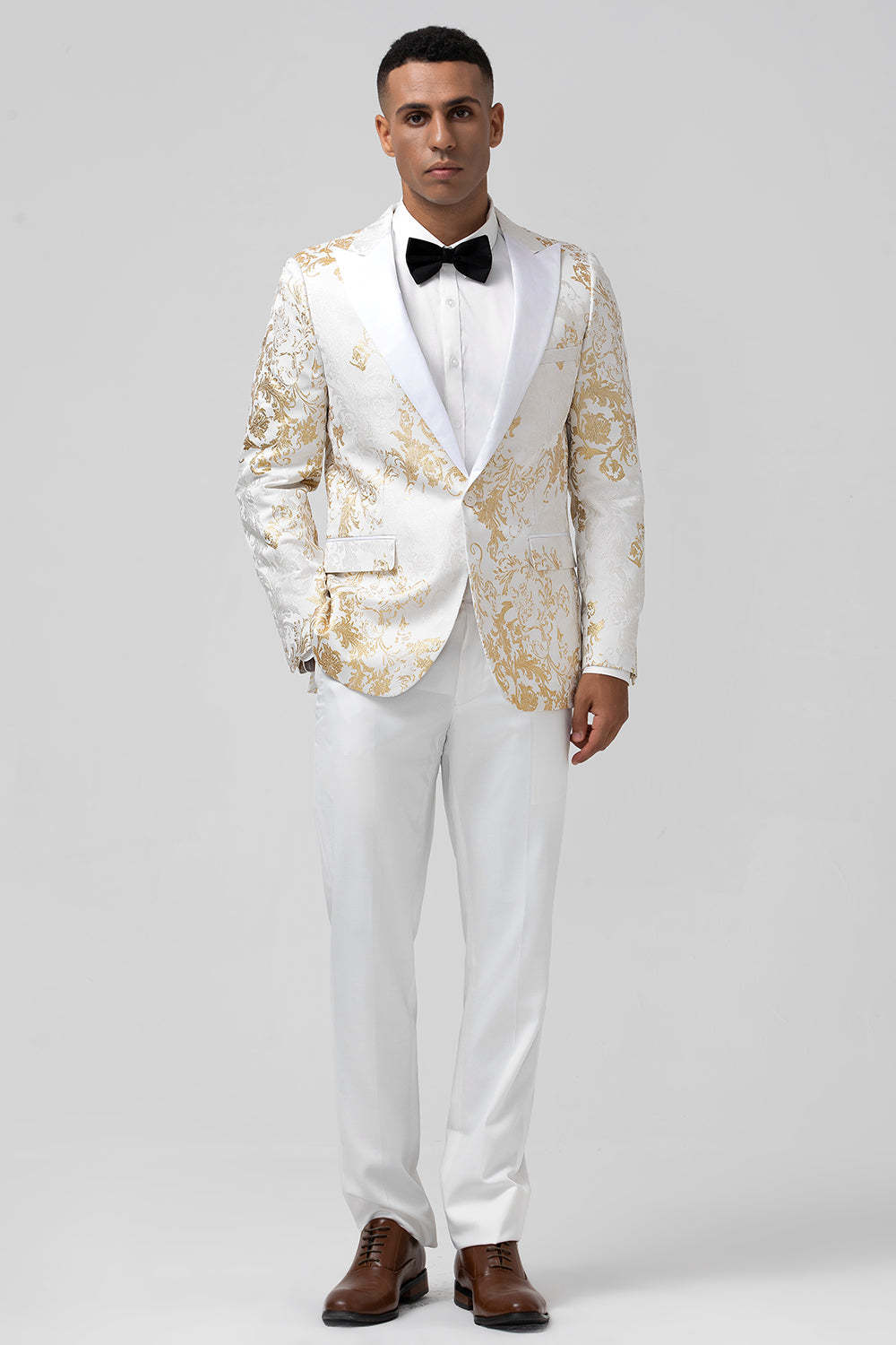 Leely 2 Pieces White Royal Men's Prom Suits with Pattern