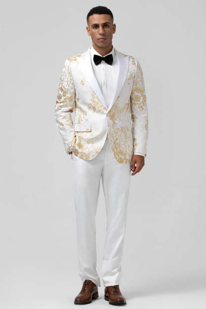 Leely 2 Pieces White Royal Men's Prom Suits with Pattern