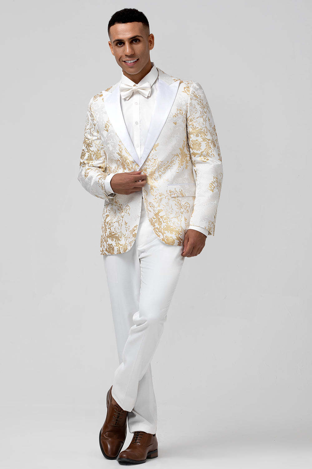 2 Pieces White Royal Men's Prom Suits with Pattern