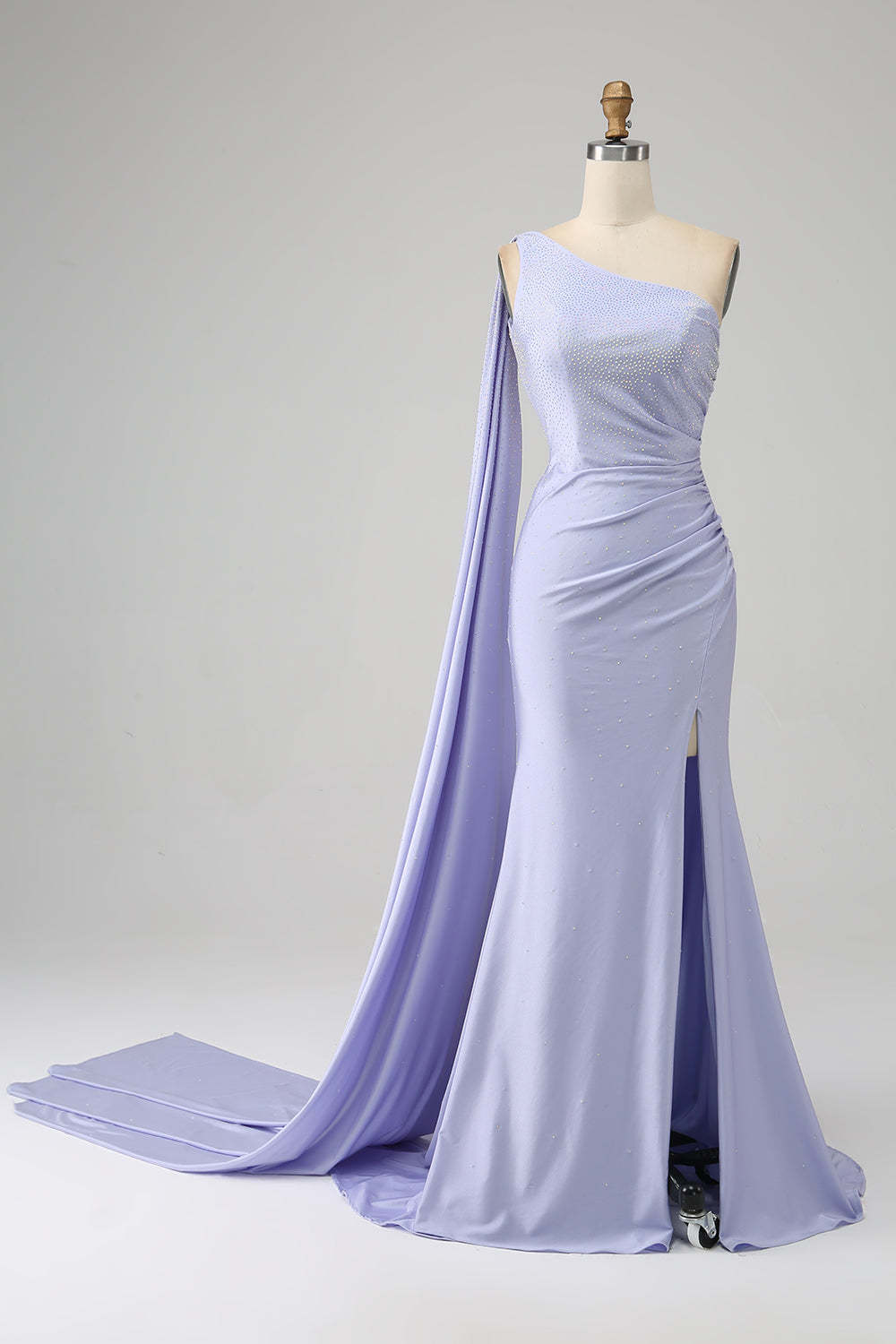 Leely Women Mermaid Lilac One Shoulder Long Prom Dress with Slit
