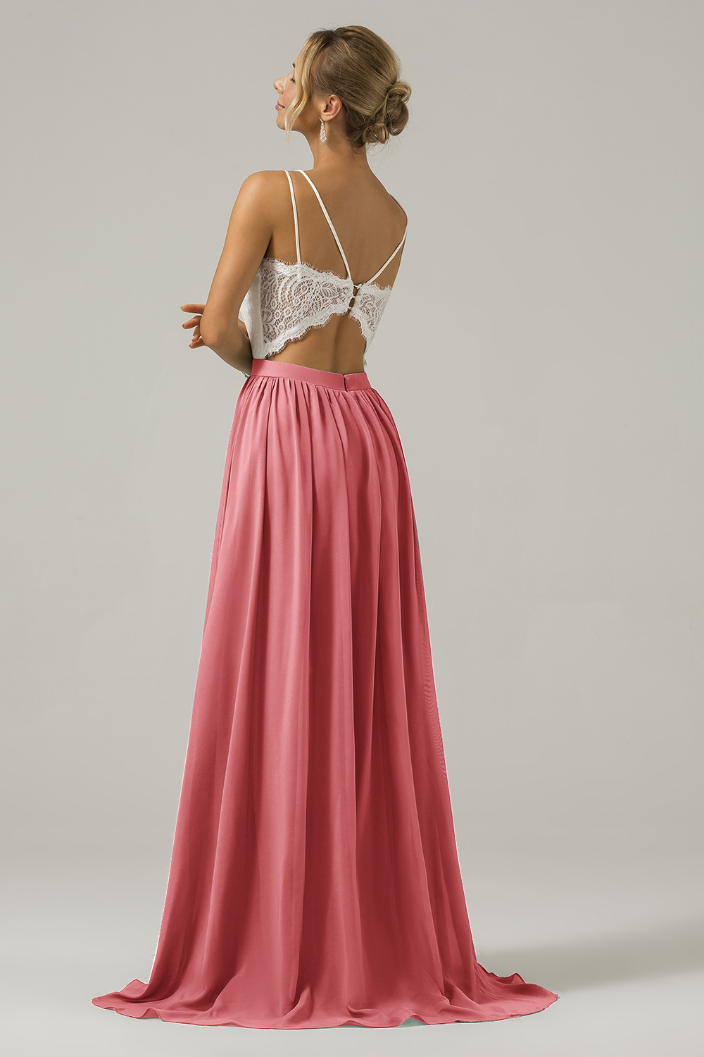 Eucalyptus A-Line Spaghetti Straps Pleated Long Bridesmaid Dress With Lace