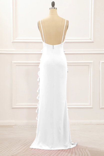 Fuchsia Sheath Spaghetti Straps Long Bridesmaid Dress with Ruffles