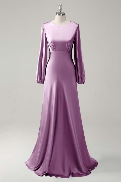 Sage Long Sleeves Satin A-Line Bridesmaid Dress