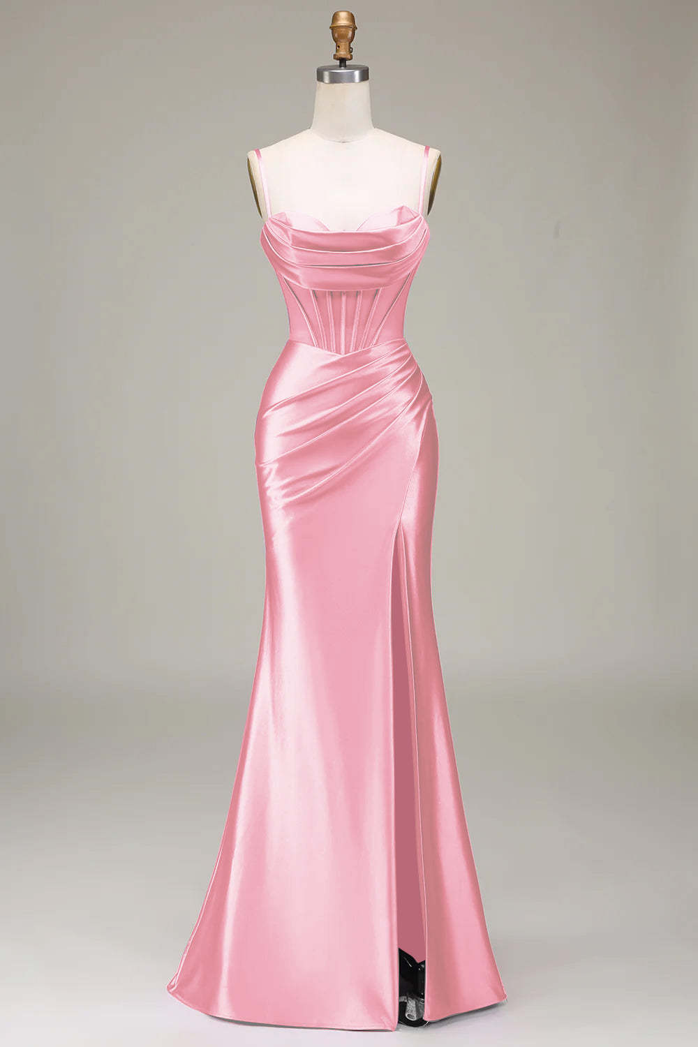 Stylish Mermaid Spaghetti Straps Purple Corset Prom Dress with Split Front