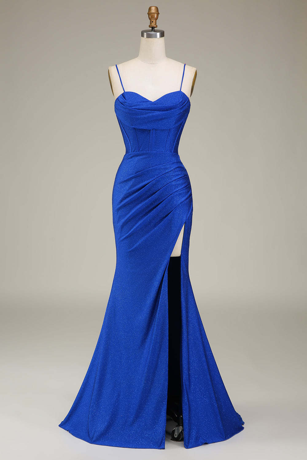 Satin Spaghetti Straps Lilac Purple Prom Dress with Corset