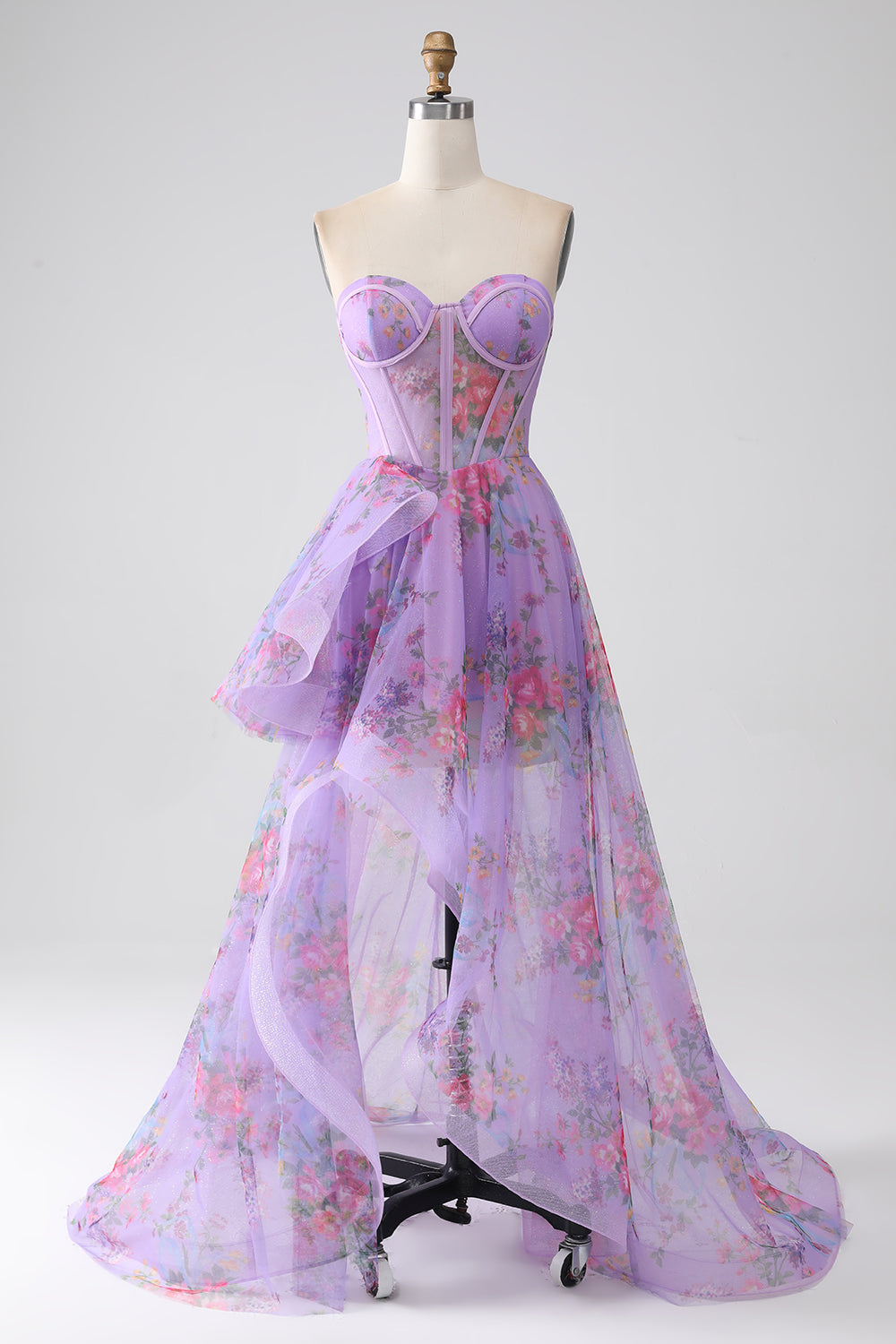 Print Floral A Line High Low Party Prom Dress Print Floral A Line High Low Party Prom Dress