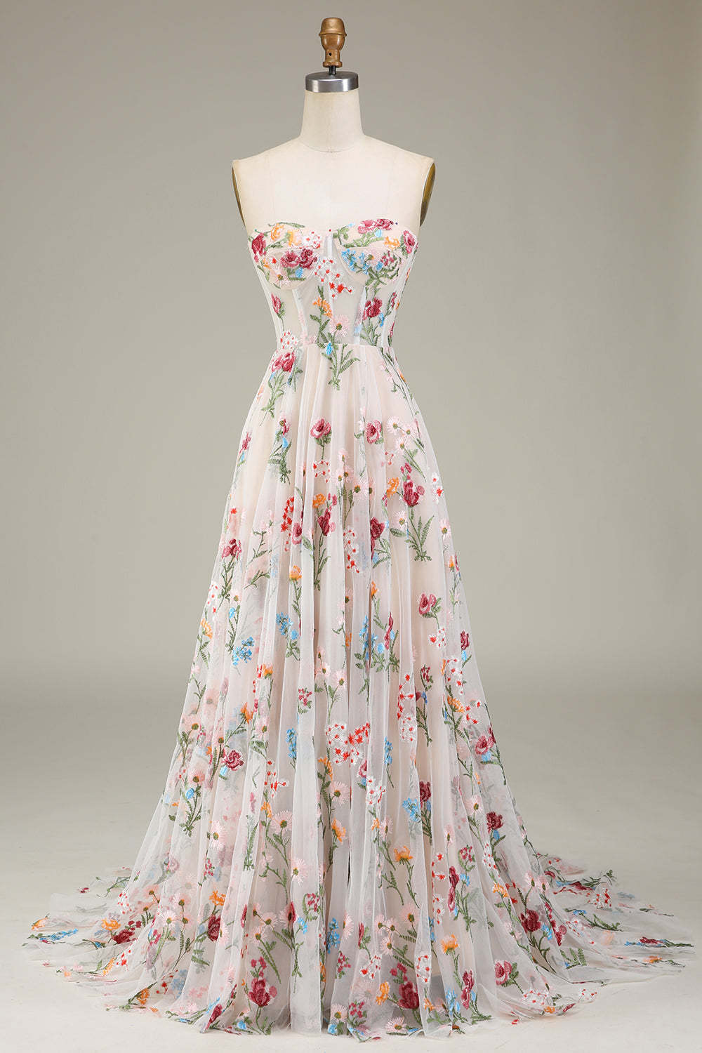 Leely Women Prom Dress With Flower A-Line Sweetheart Long Corset Party Dress