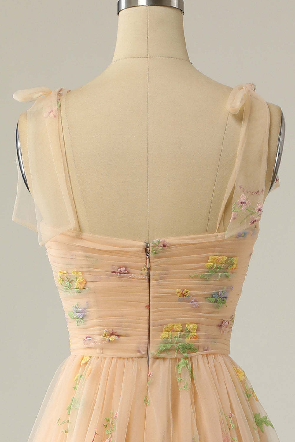 Champagne Embroidery Long Prom Dress