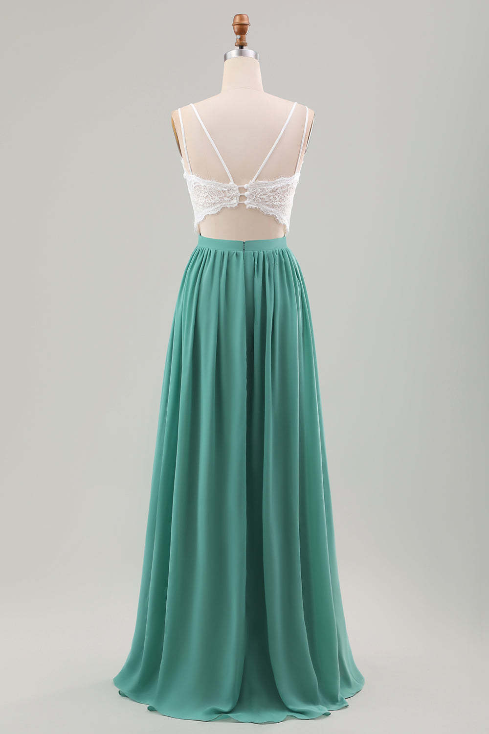 Eucalyptus A-Line Long Chiffon Bridesmaid Dress with Embroidery