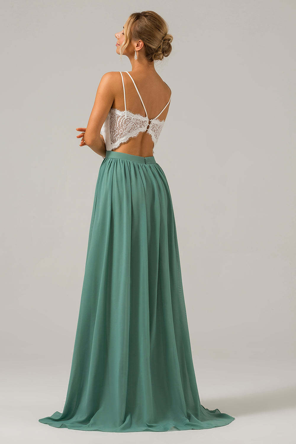 Eucalyptus A-Line Long Chiffon Bridesmaid Dress with Embroidery