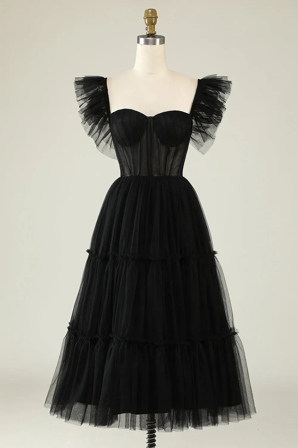 A-Line Tulle Sweetheart Black Cocktail Dress-app