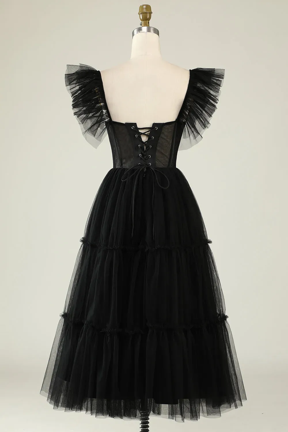 A-Line Tulle Sweetheart Black Cocktail Dress-app