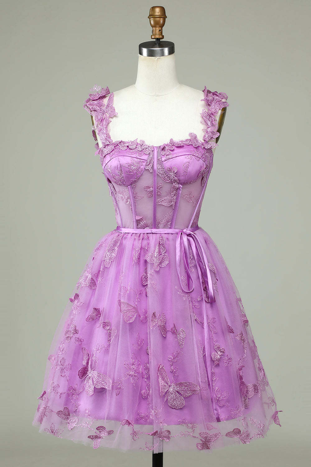 LEELY Romantic Purple Corset Homecoming Dress A Line Sweetheart Dress with Appliques