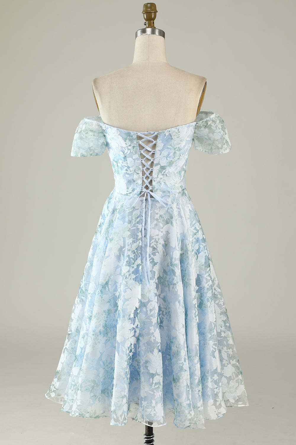 Off The Shoulder Printed Blue Cocktail Dress