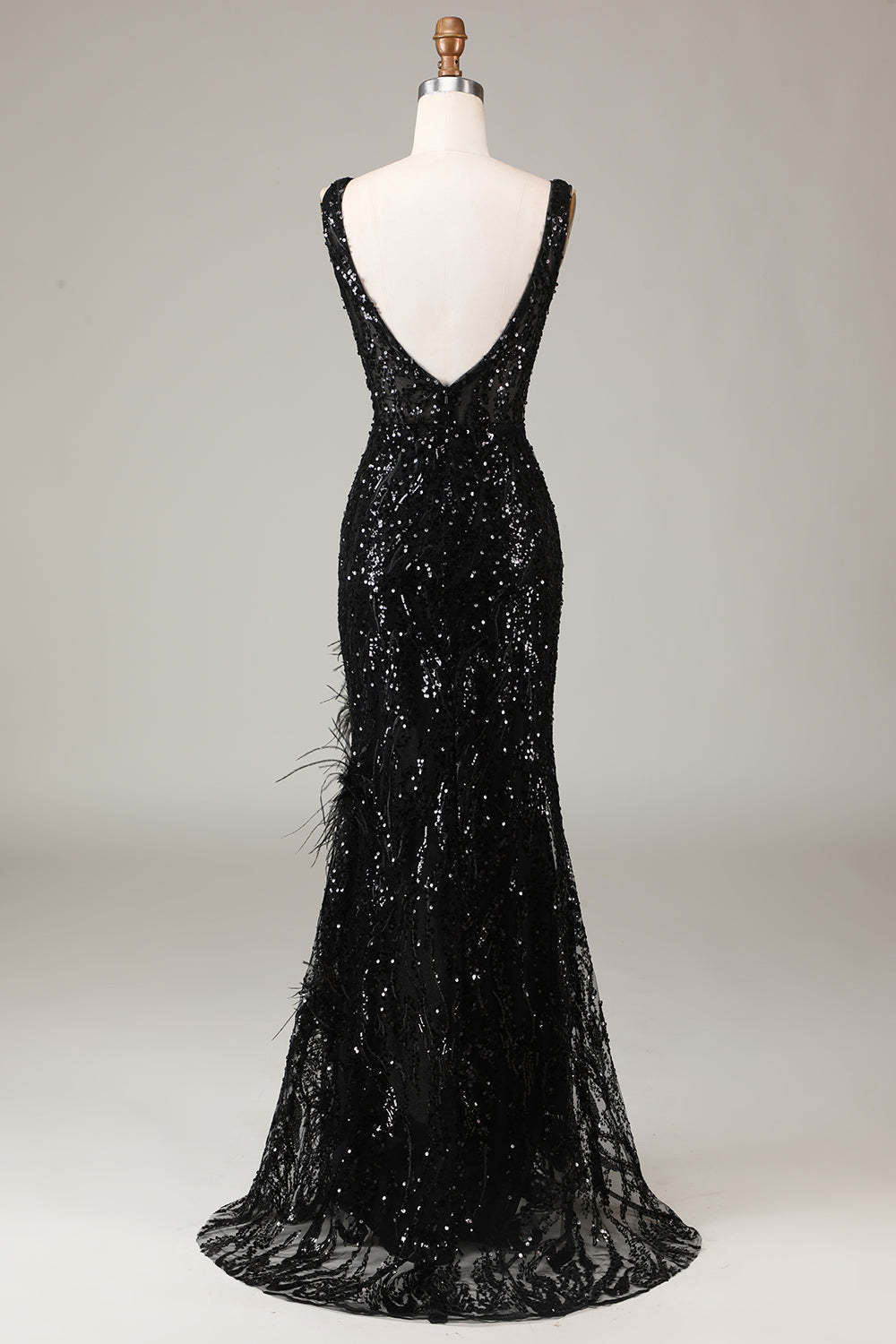 Black Sparkly Deep V-neck Mermaid Prom Dress with Feathers