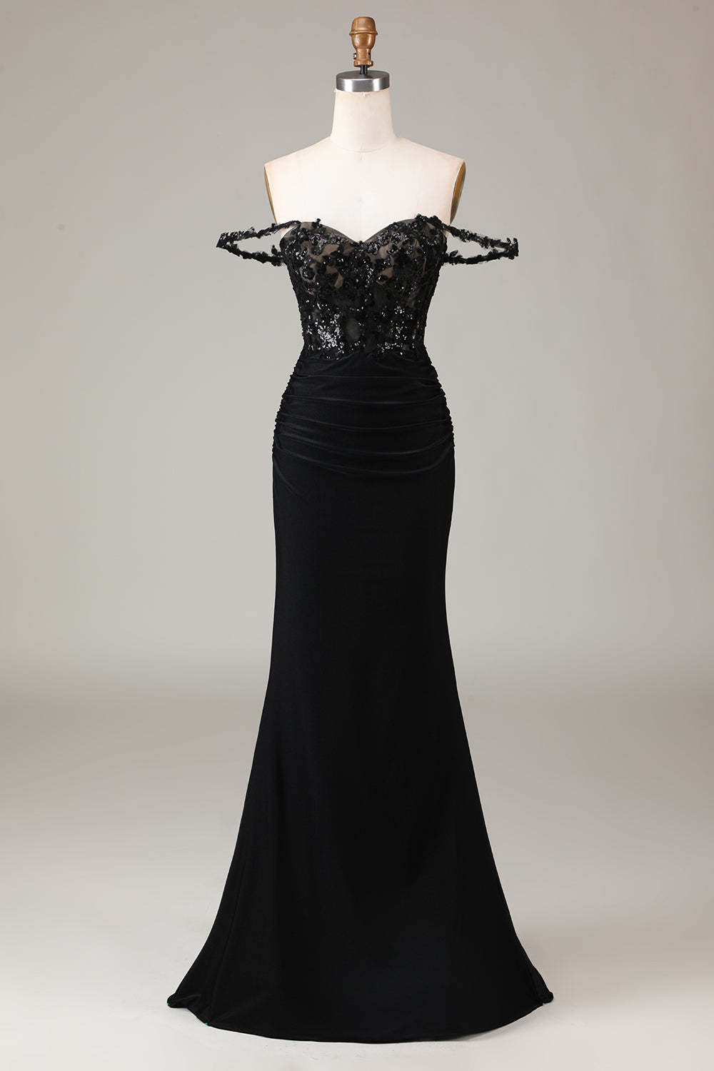 Leely Women Black Sparkly Depp V-neck Mermaid Prom Dress with Feathers