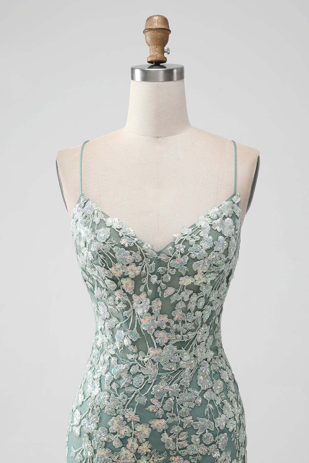 Grey Green Bodycon Lace-up Back Short Homecoming Dress with Sequin Appliqued