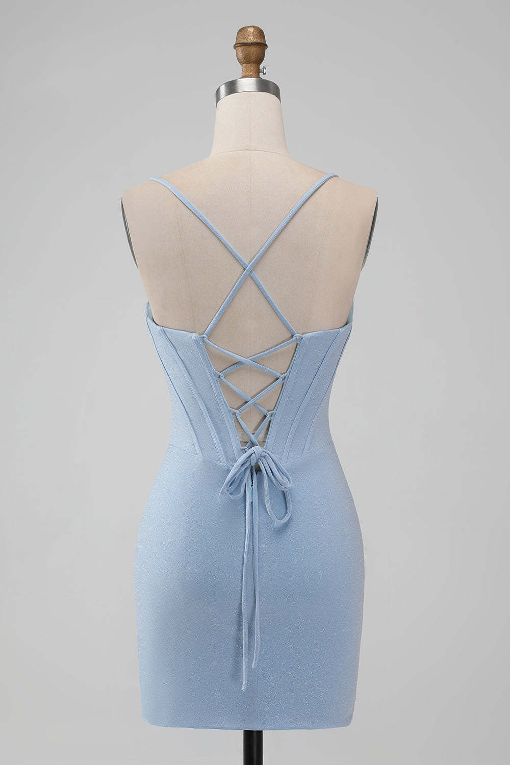 Light Blue Bodycon Corset Spaghetti Straps Short Homecoming Dress
