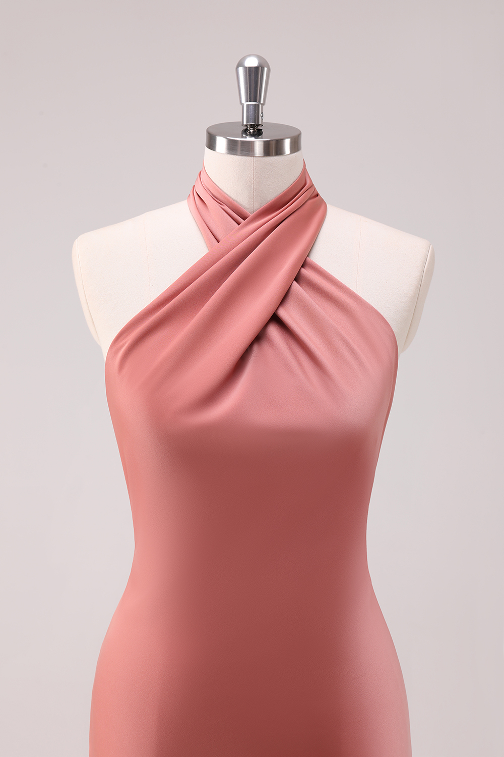 Black Satin Halter Mermaid Backless Bridesmaid Dress