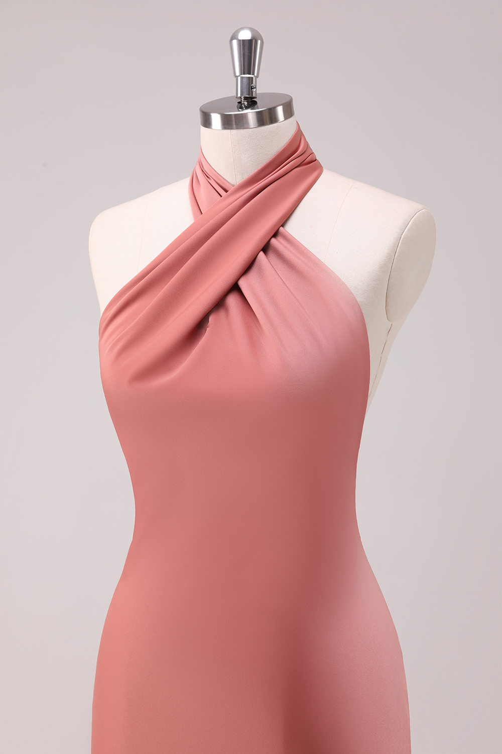 Elegant Brown Mermaid Halter Backless Bridesmaid Dress