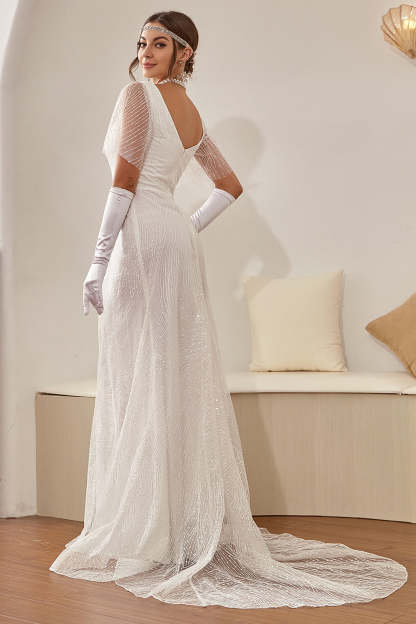 Mermaid White V-Neck Wedding Dress