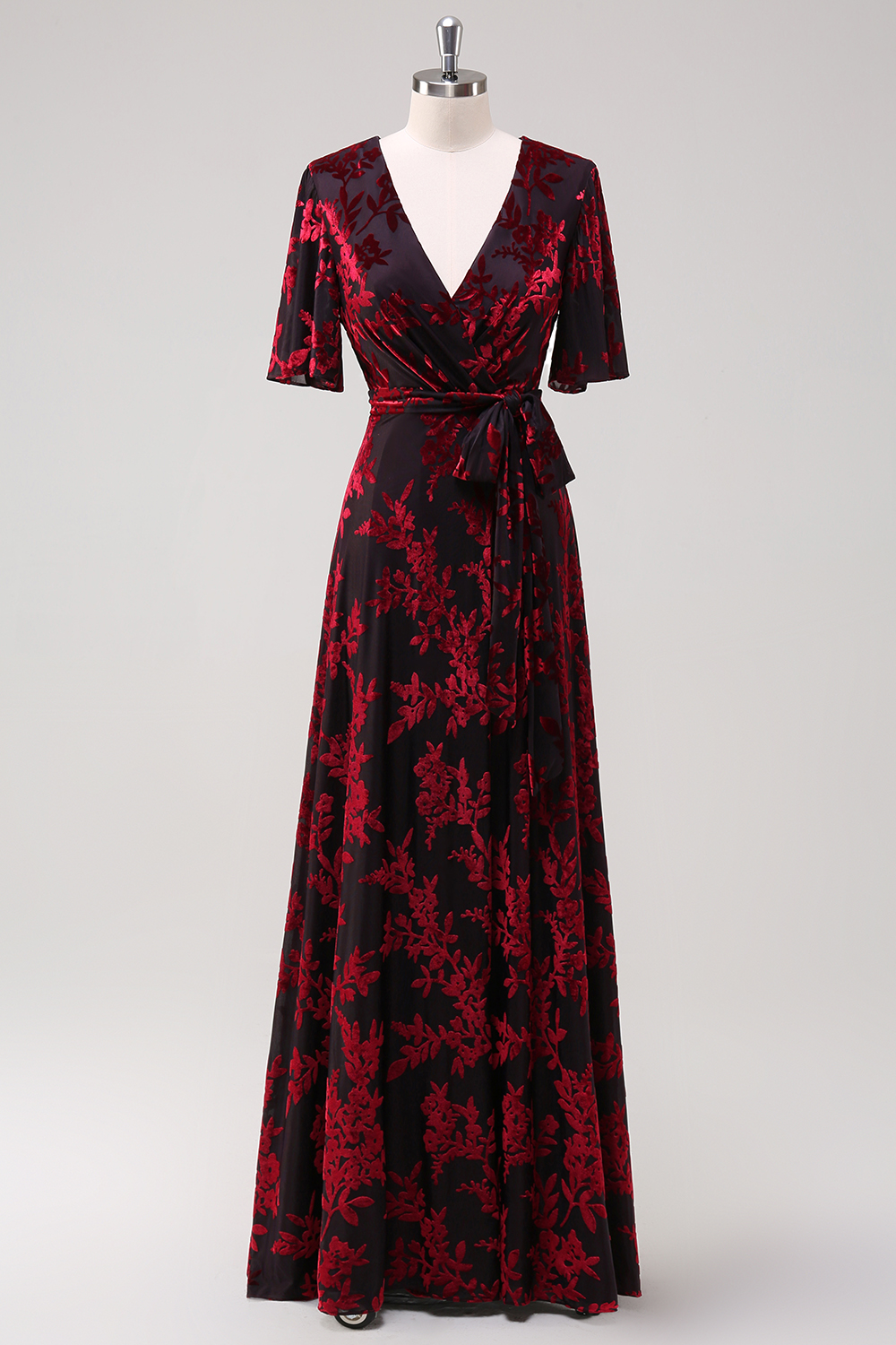 Dark Green Velvet A-Line Wedding Party Dress Dress with Sash