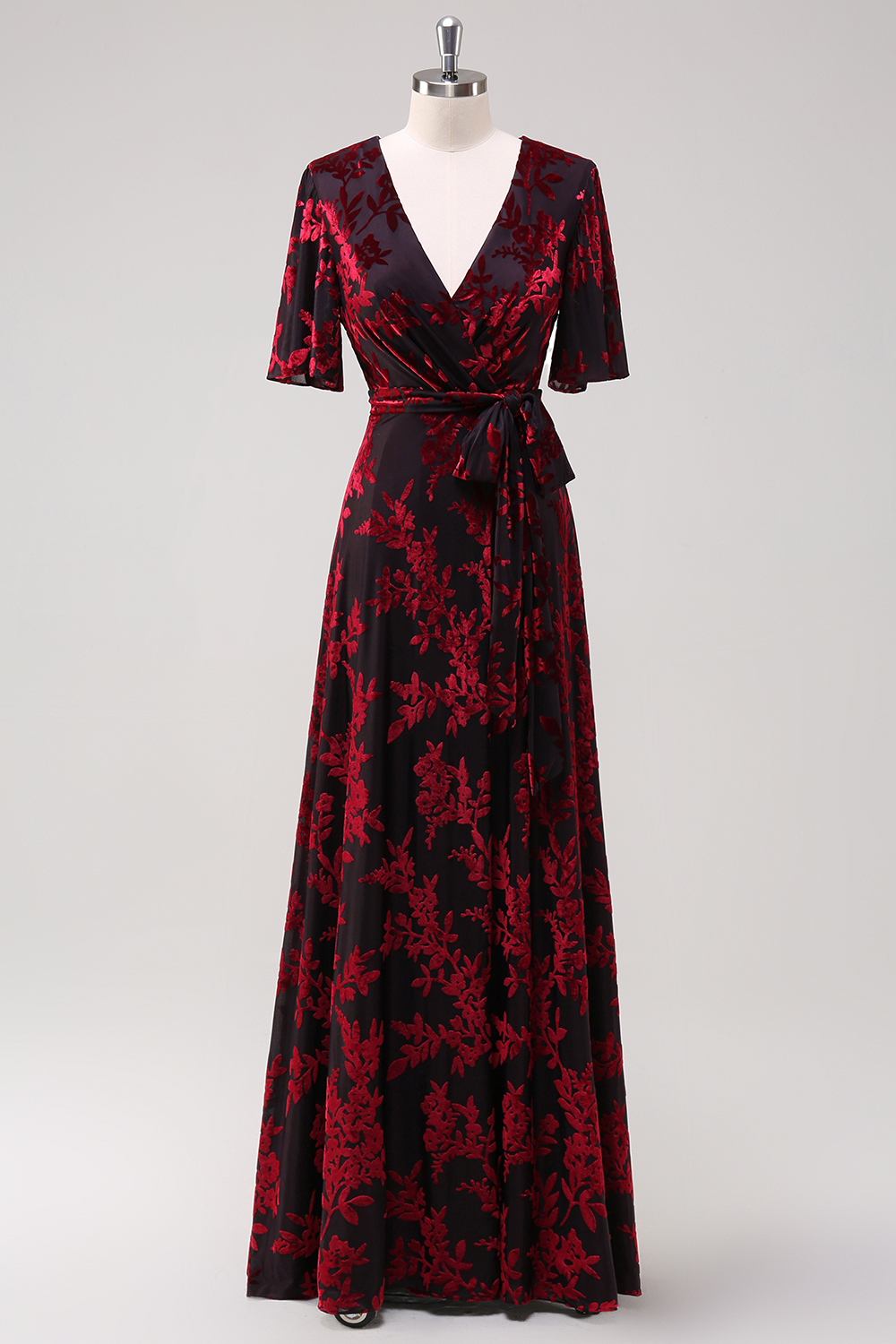 Dark Green Velvet A-Line Wedding Party Dress Dress with Sash