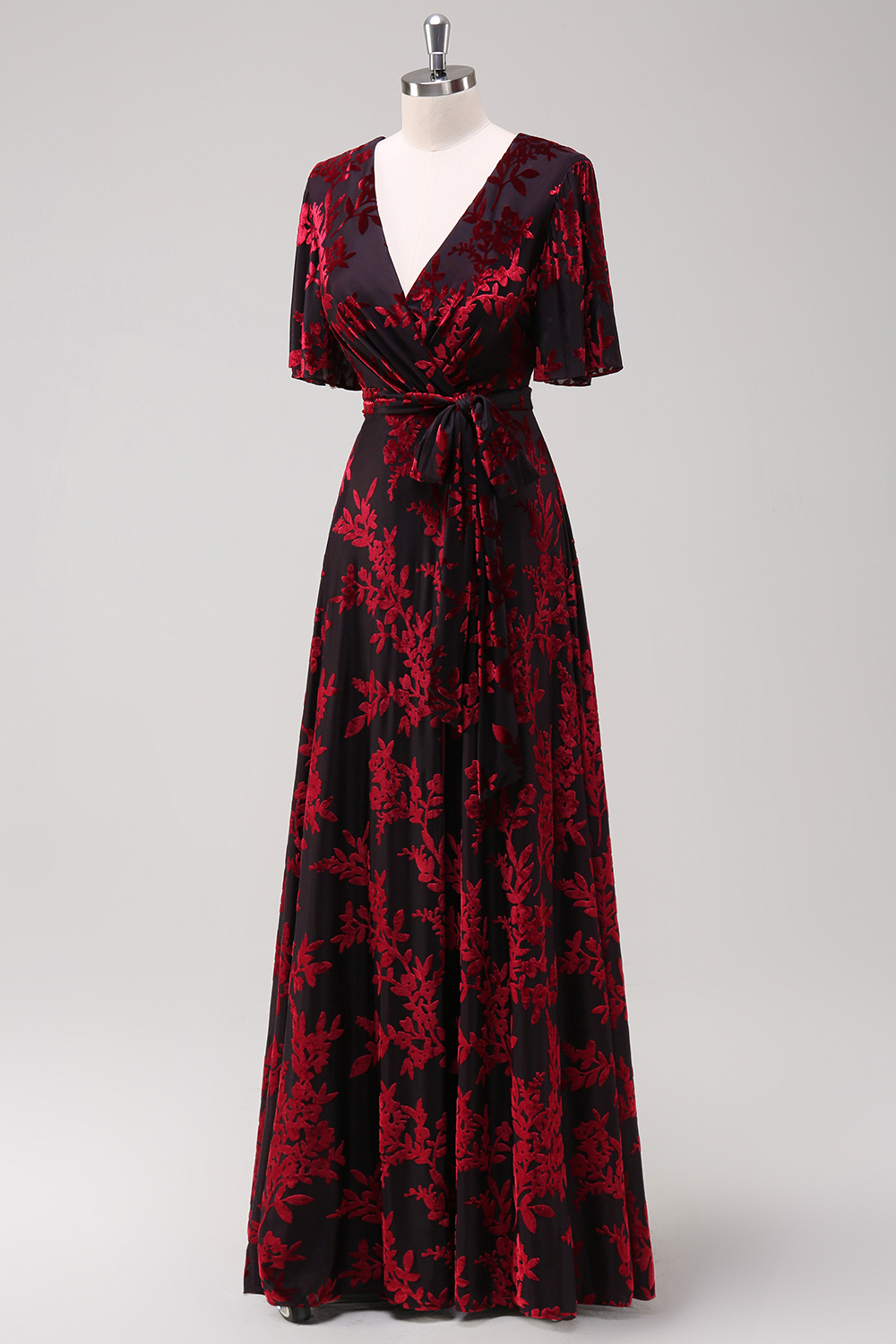 Dark Green Velvet A-Line Wedding Party Dress Dress with Sash