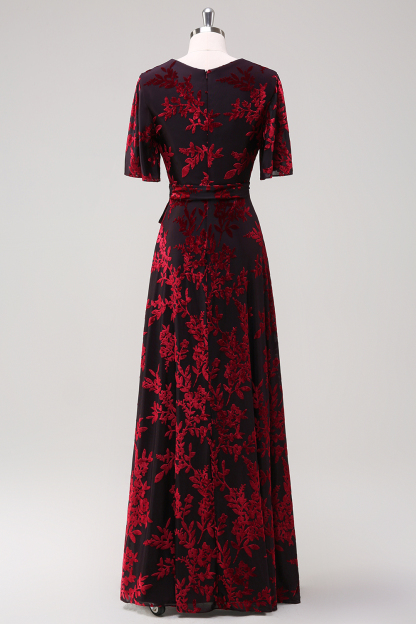 Dark Green Velvet A-Line Wedding Party Dress Dress with Sash