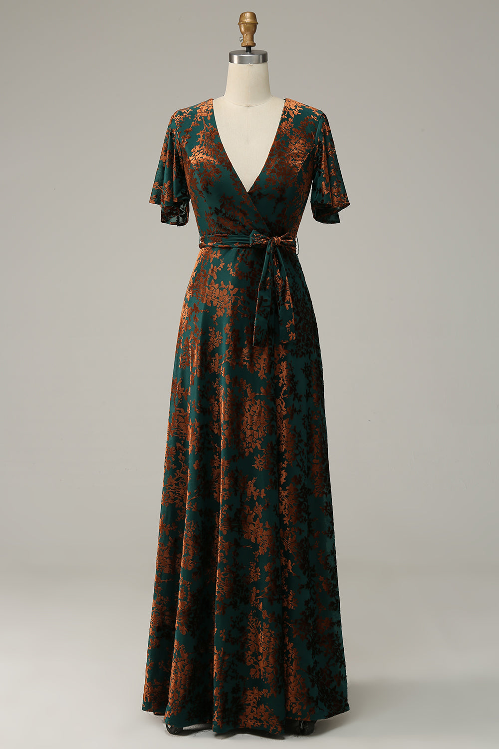 Dark Green Velvet A-Line Wedding Party Dress Dress with Sash