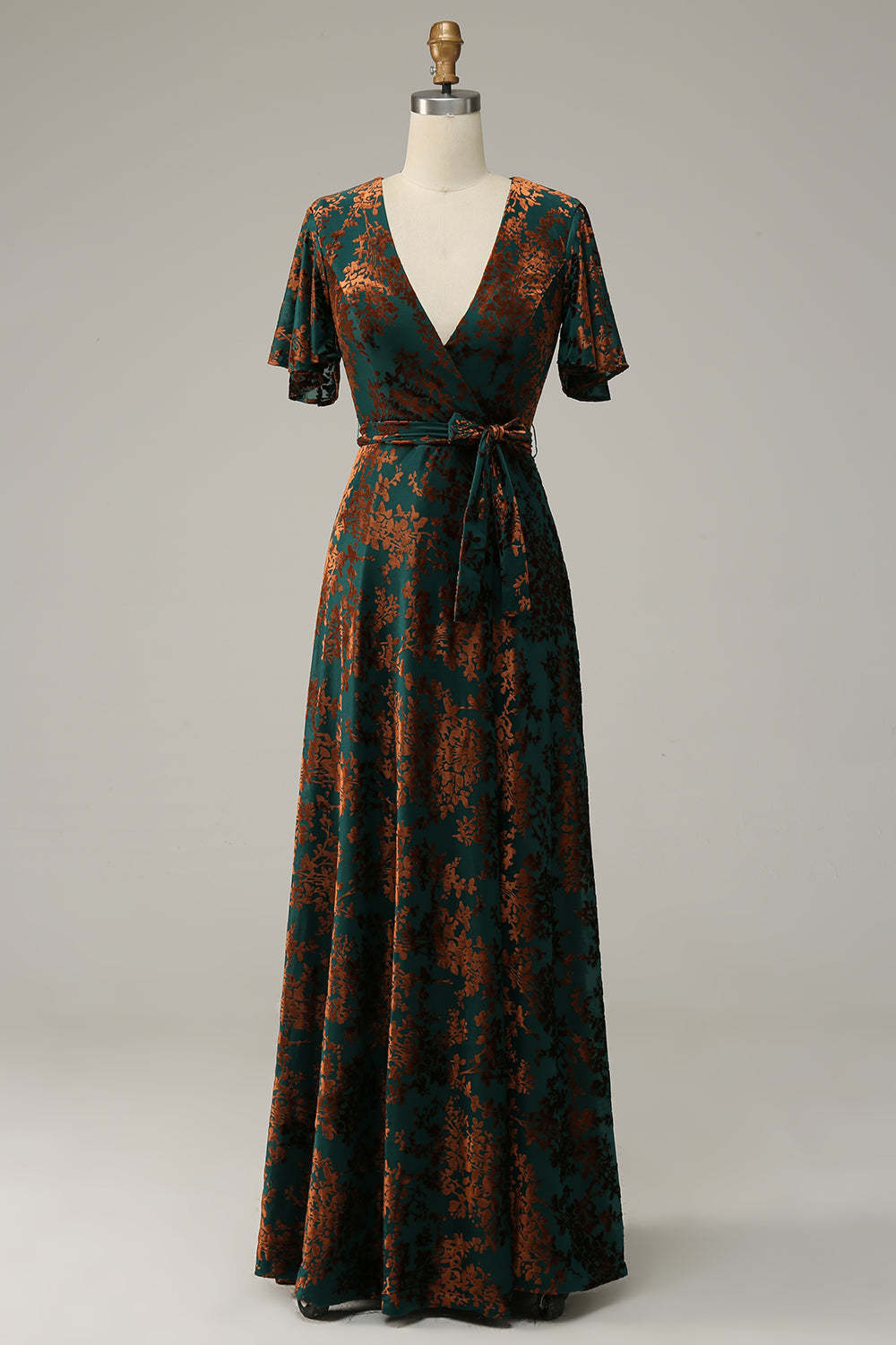 Dark Green Velvet A-Line Wedding Party Dress Dress with Sash