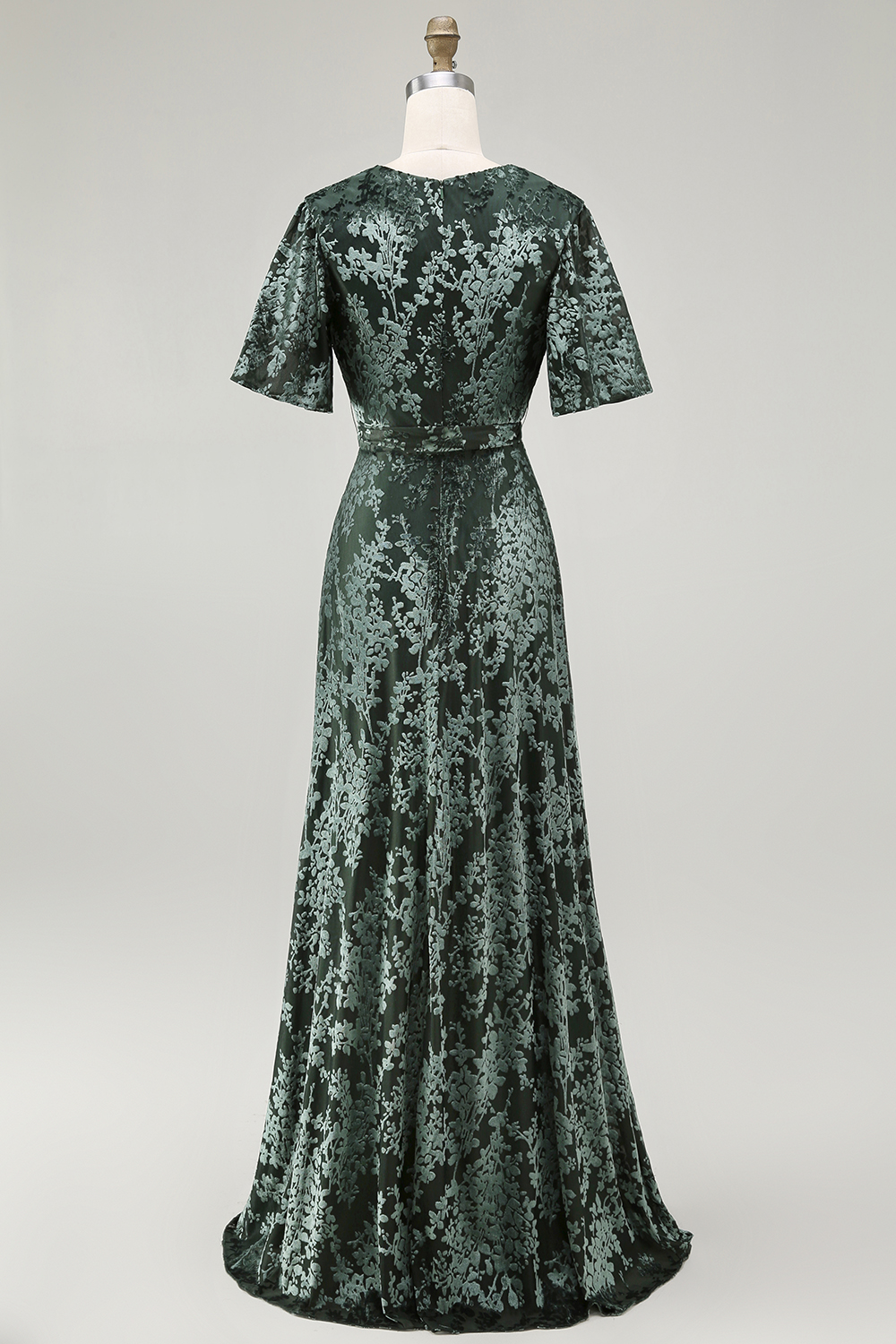 Blue Burnout Velvet Maxi Wedding Guest Dress with Sash