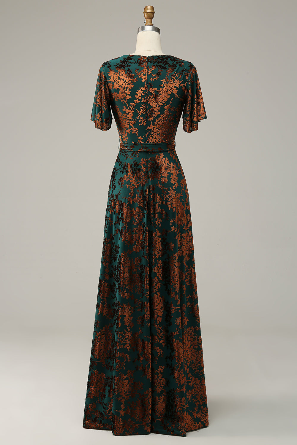 Dark Green Velvet A-Line Wedding Party Dress Dress with Sash