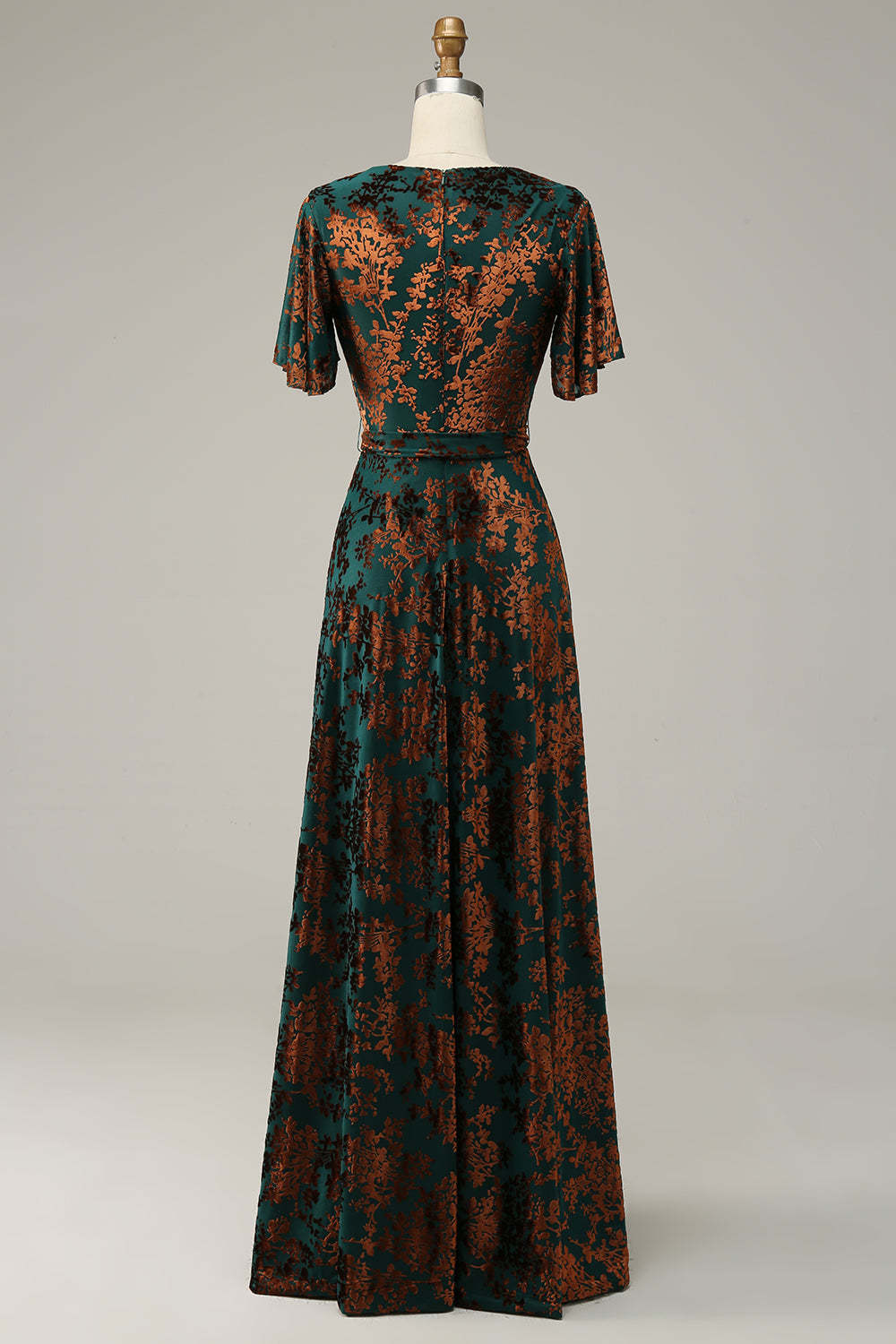 Dark Green Velvet A-Line Wedding Party Dress Dress with Sash