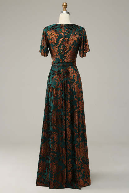 Dark Green Velvet A-Line Wedding Party Dress Dress with Sash