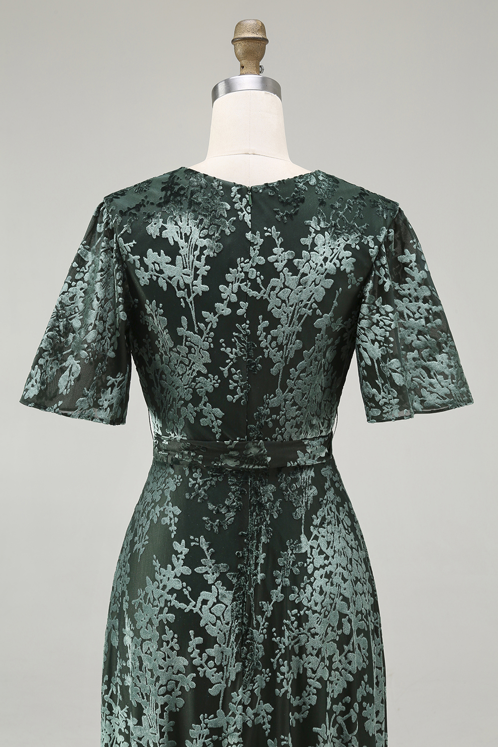 Dark Green Velvet A-Line Wedding Party Dress Dress with Sash