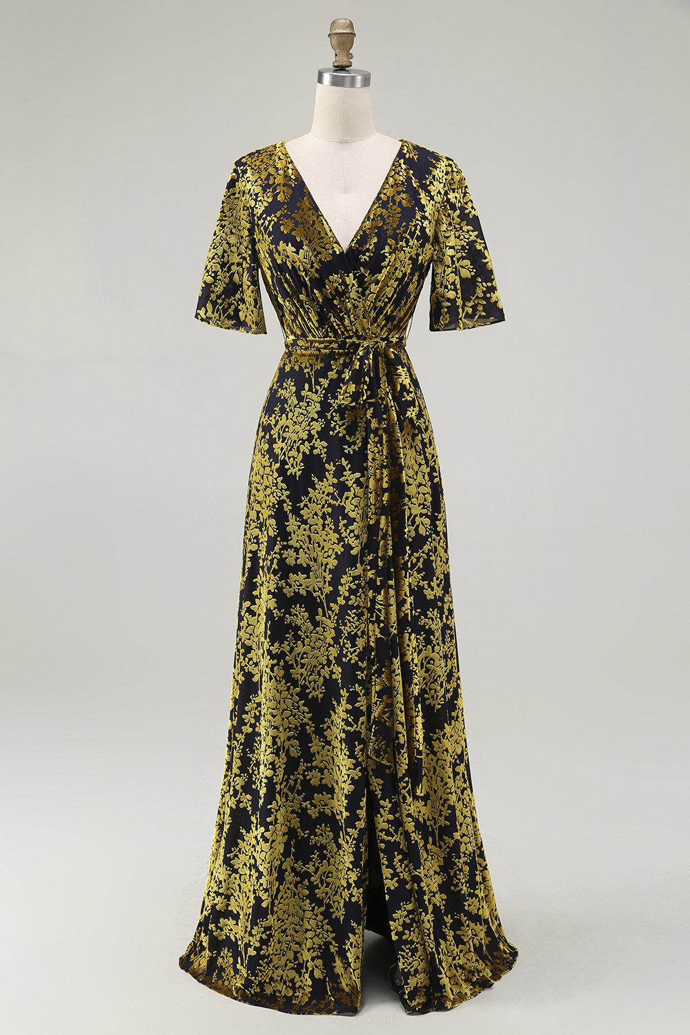 Dark Green Velvet A-Line Wedding Party Dress Dress with Sash