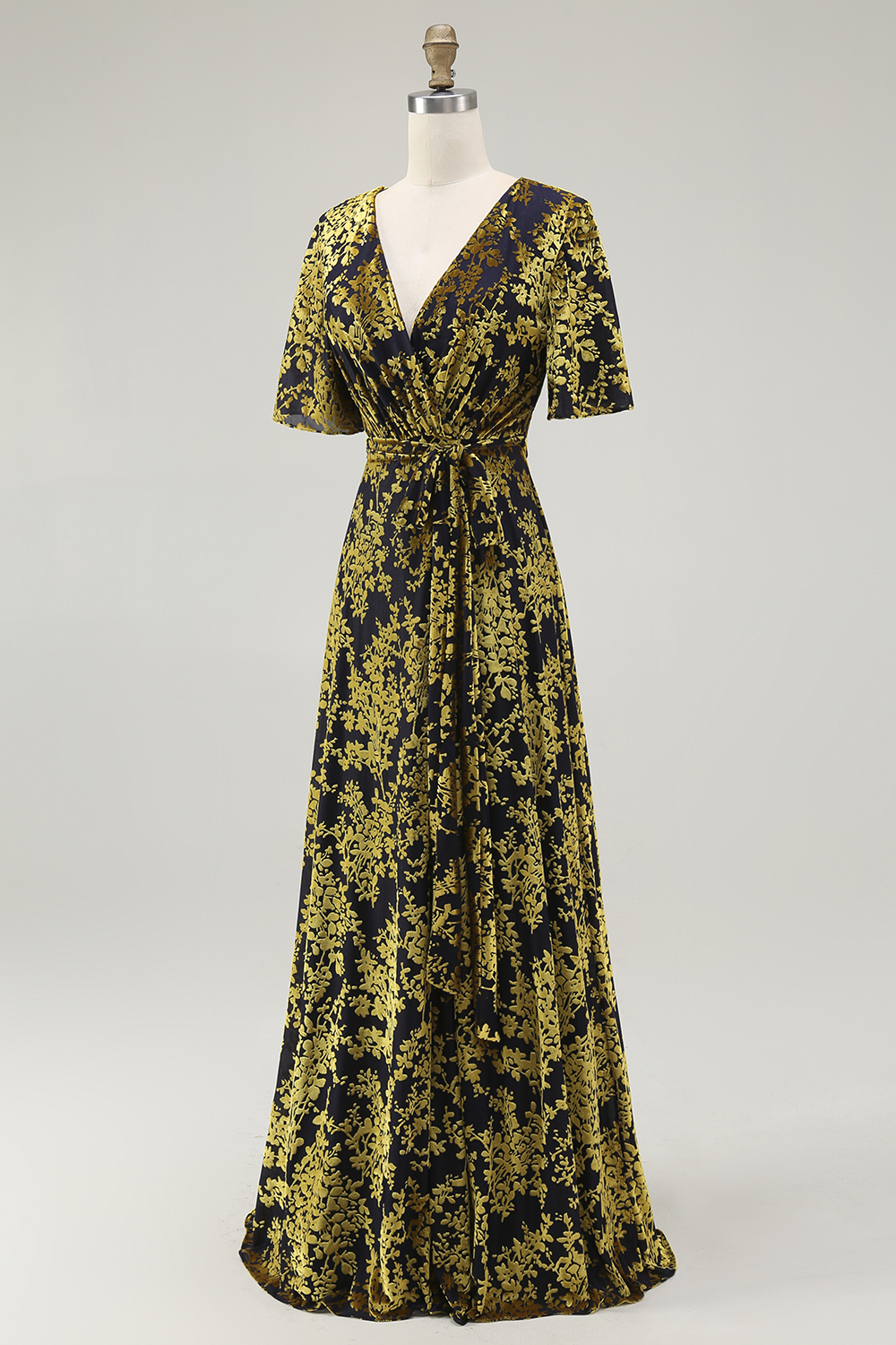 Dark Green Velvet A-Line Wedding Party Dress Dress with Sash