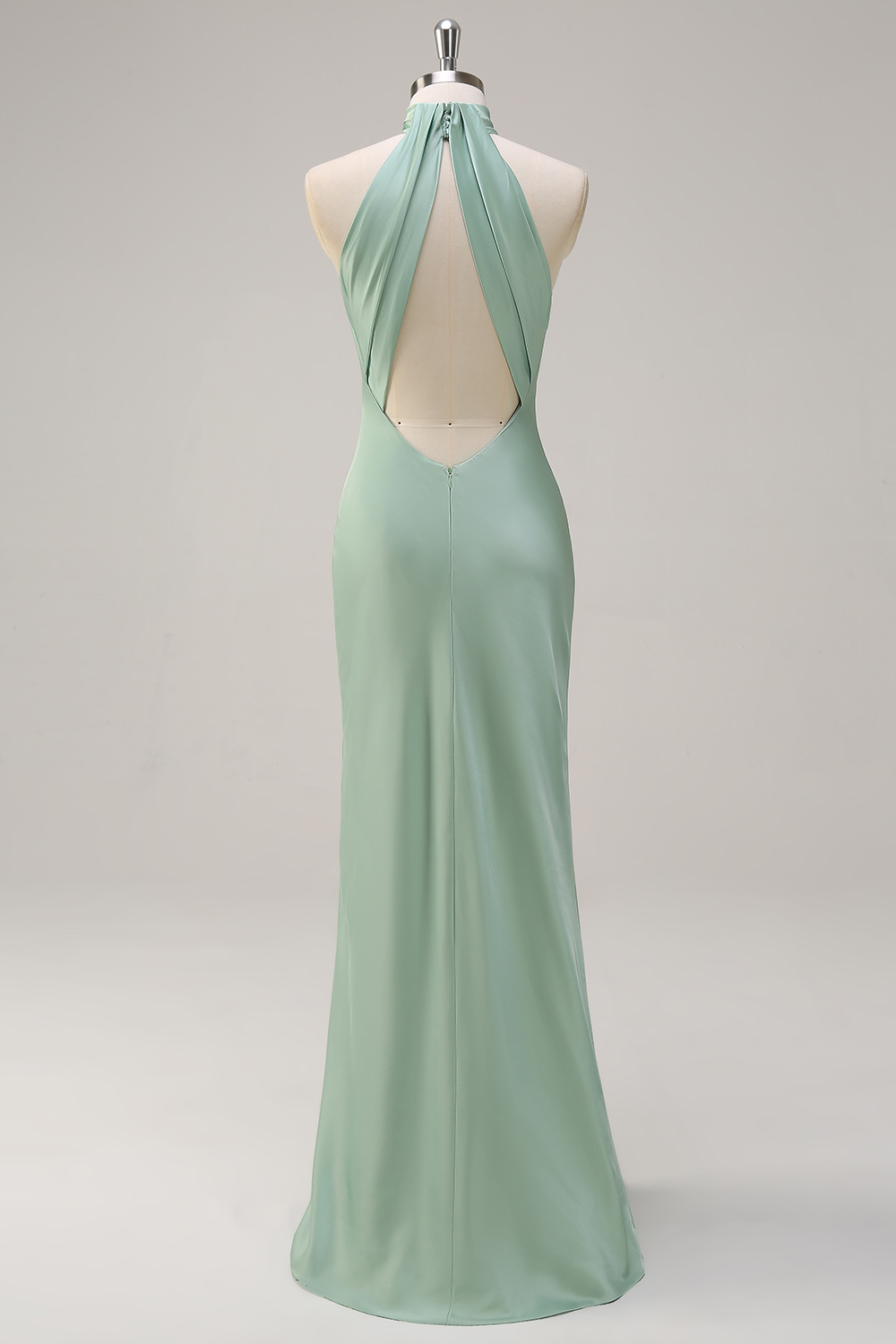 Halter Neck Satin Sheath Open Back Long Bridesmaid Dress