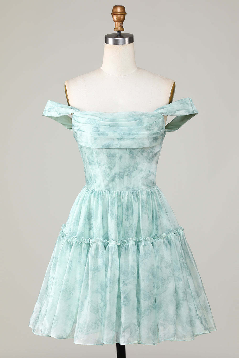LEELY Women Sage Printed Princess Short Homecoming Dress Flowy A Line Cocktail Dress