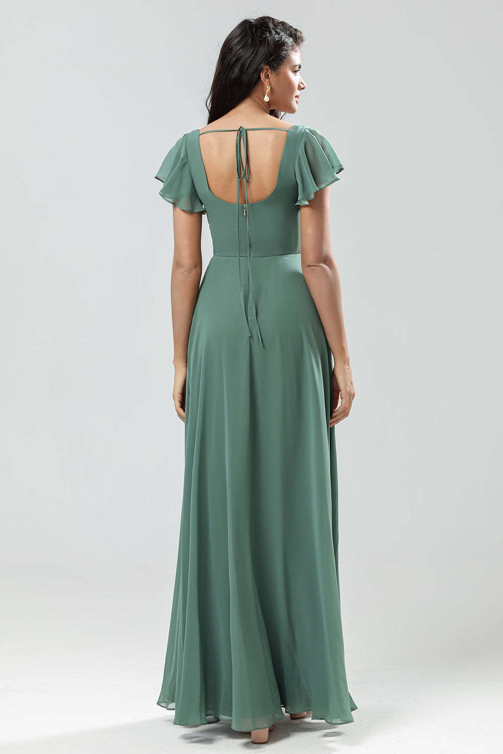 A-Line Green Long Bridesmaid Dress with Ruffles