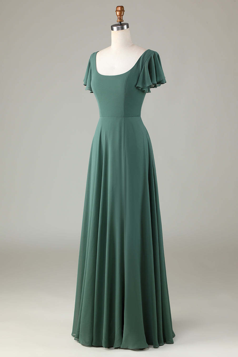 A-Line Eucalyptus Long Bridesmaid Dress with Ruffles
