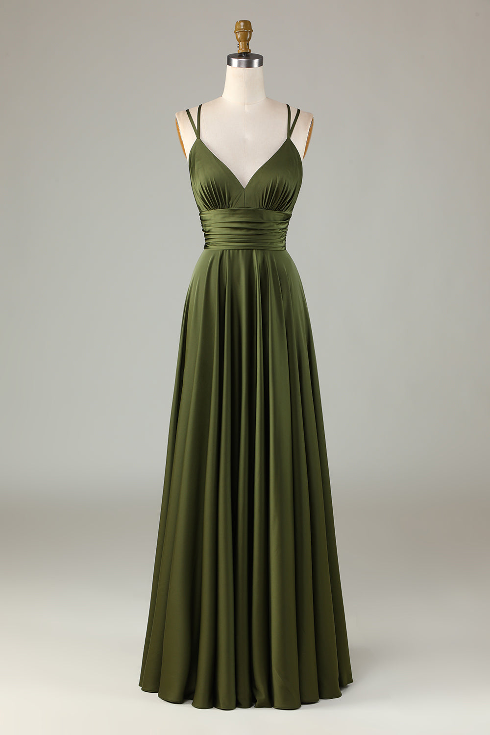 Leely Women Olive Long Bridesmaid Dress A-Line Sleeveless Wedding Guest Dress