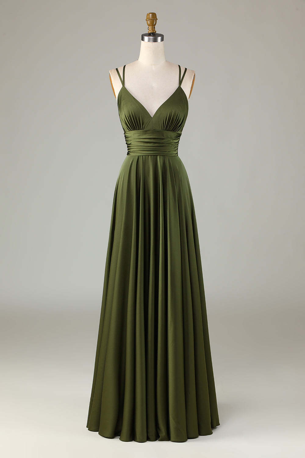 Leely Women Olive Long Bridesmaid Dress A-Line Sleeveless Wedding Guest Dress