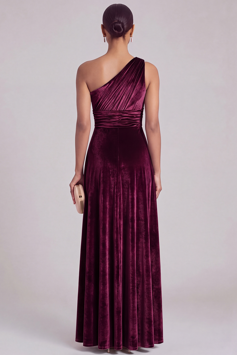 Velvet One Shoulder Olive A-Line Bridesmaid Dress