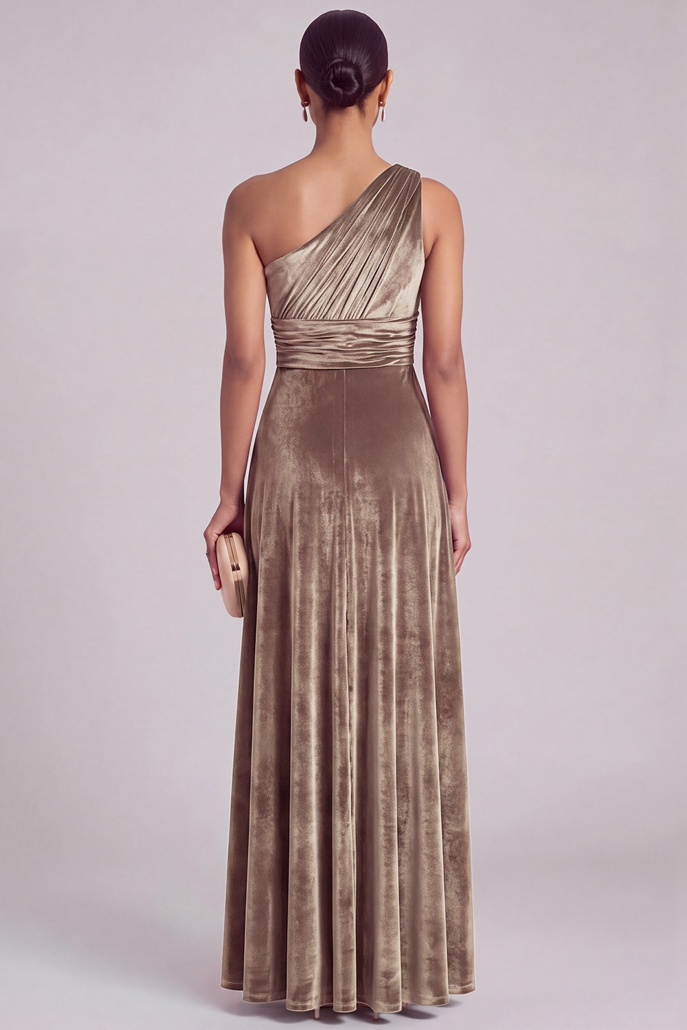 Velvet One Shoulder Olive A-Line Bridesmaid Dress