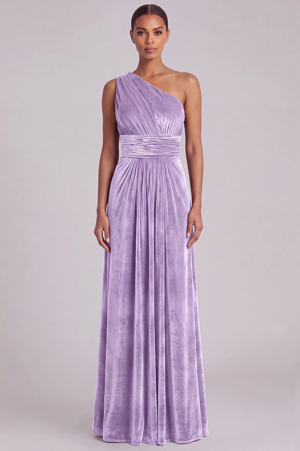 Velvet One Shoulder Olive A-Line Bridesmaid Dress