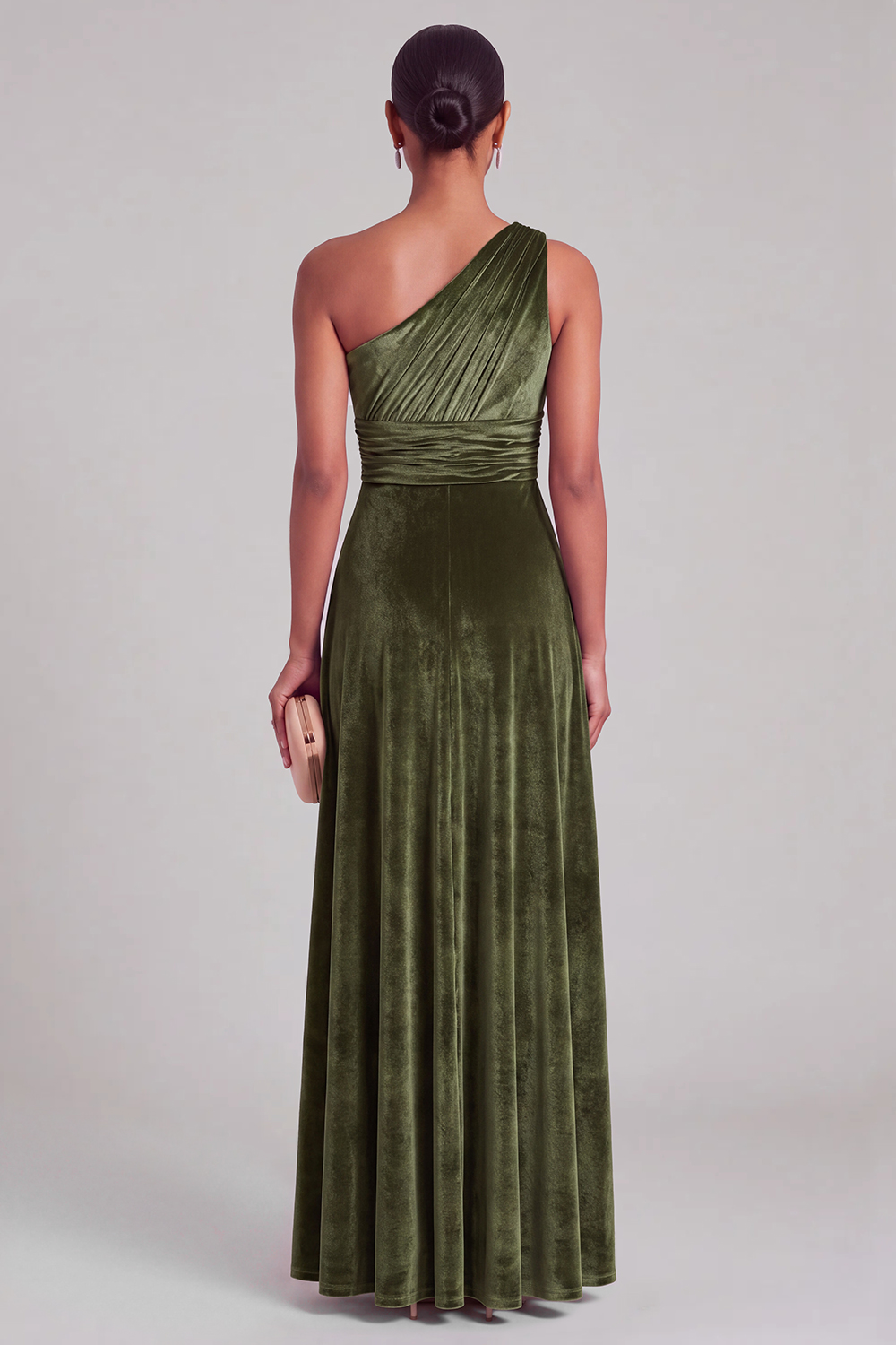 Velvet One Shoulder Olive A-Line Bridesmaid Dress