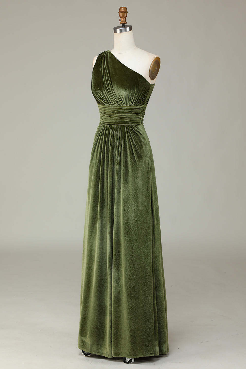 Velvet One Shoulder Olive Bridesmaid Dress